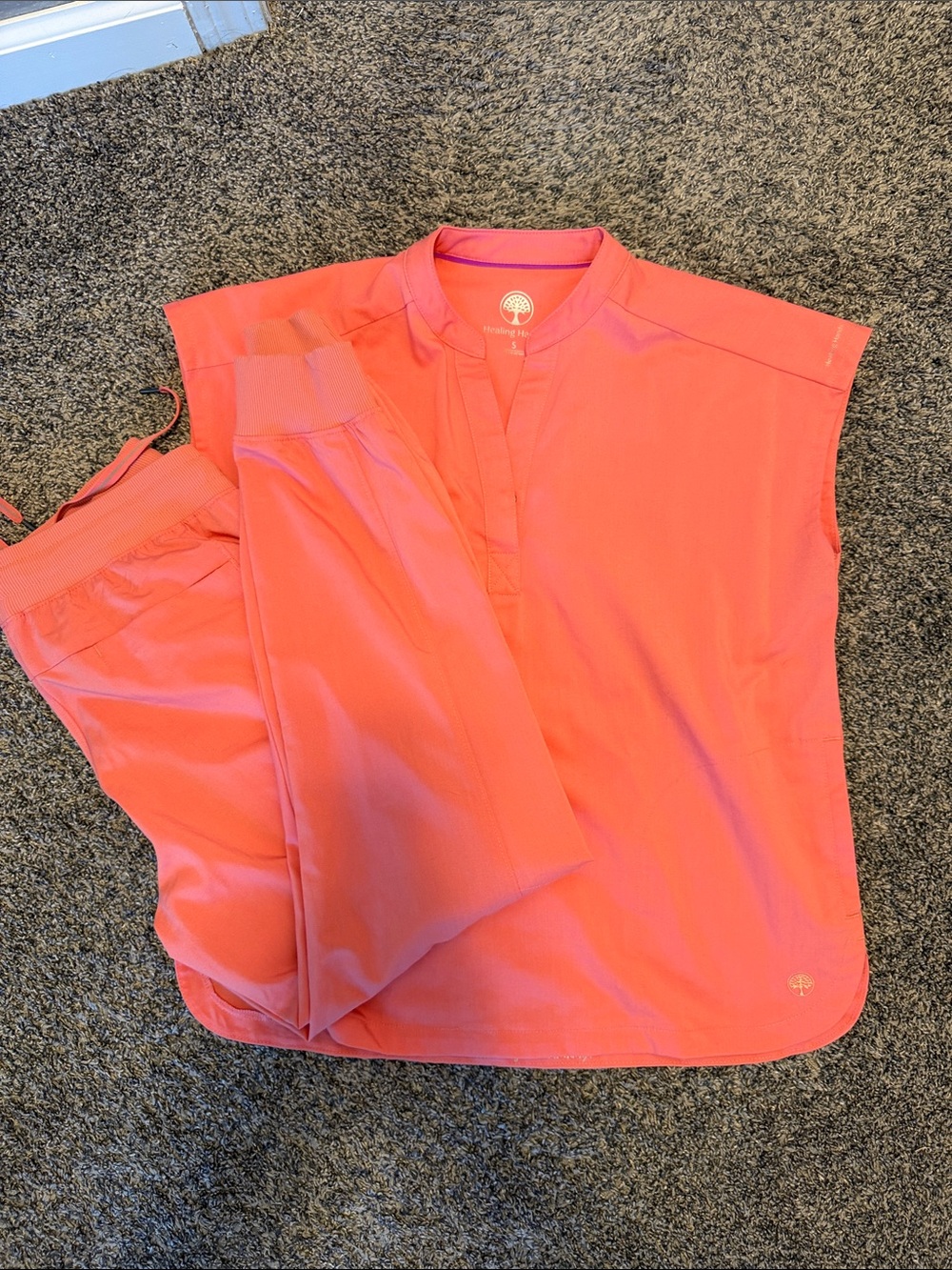 healing hands Coral Pink Sleeveless Scrub Top